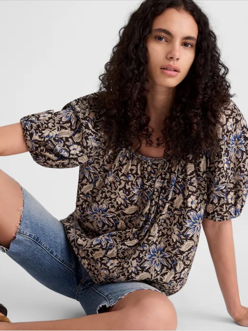 Madewell Puff-Sleeve Scoopneck Top
